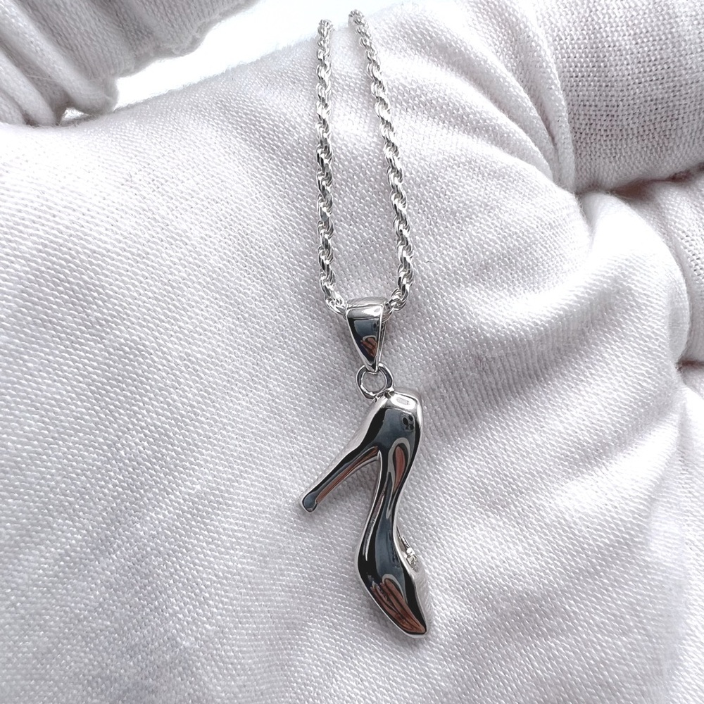 .925 Sterling Silver High Heel Shoe Necklace - Picture 9 of 17